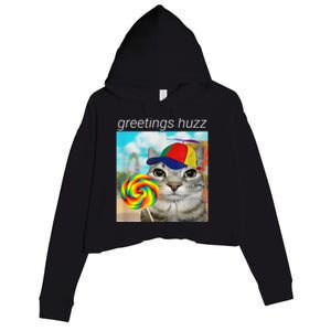 Greetings Huzz Funny Gen Z Gen Alpha Slang Meme Crop Fleece Hoodie