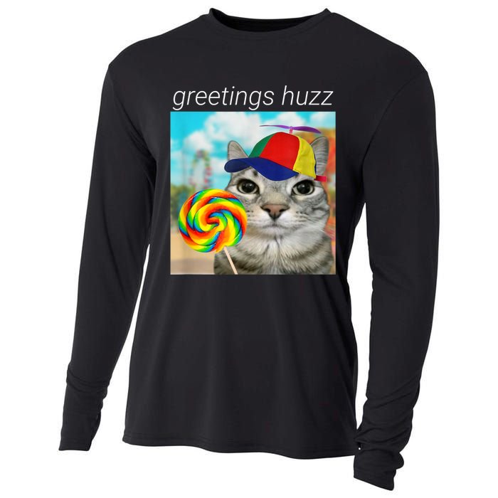 Greetings Huzz Funny Gen Z Gen Alpha Slang Meme Cooling Performance Long Sleeve Crew