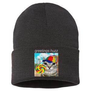 Greetings Huzz Funny Gen Z Gen Alpha Slang Meme Sustainable Knit Beanie