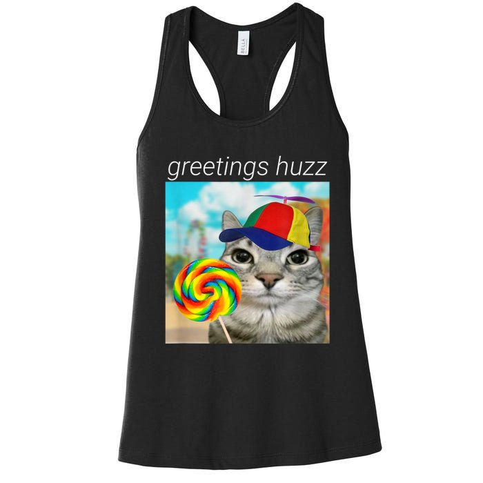 Greetings Huzz Funny Gen Z Gen Alpha Slang Meme Women's Racerback Tank