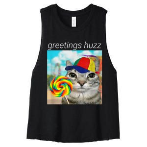 Greetings Huzz Funny Gen Z Gen Alpha Slang Meme Women's Racerback Cropped Tank