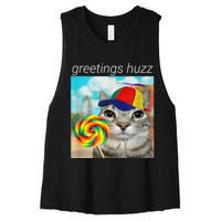 Greetings Huzz Funny Gen Z Gen Alpha Slang Meme Women's Racerback Cropped Tank