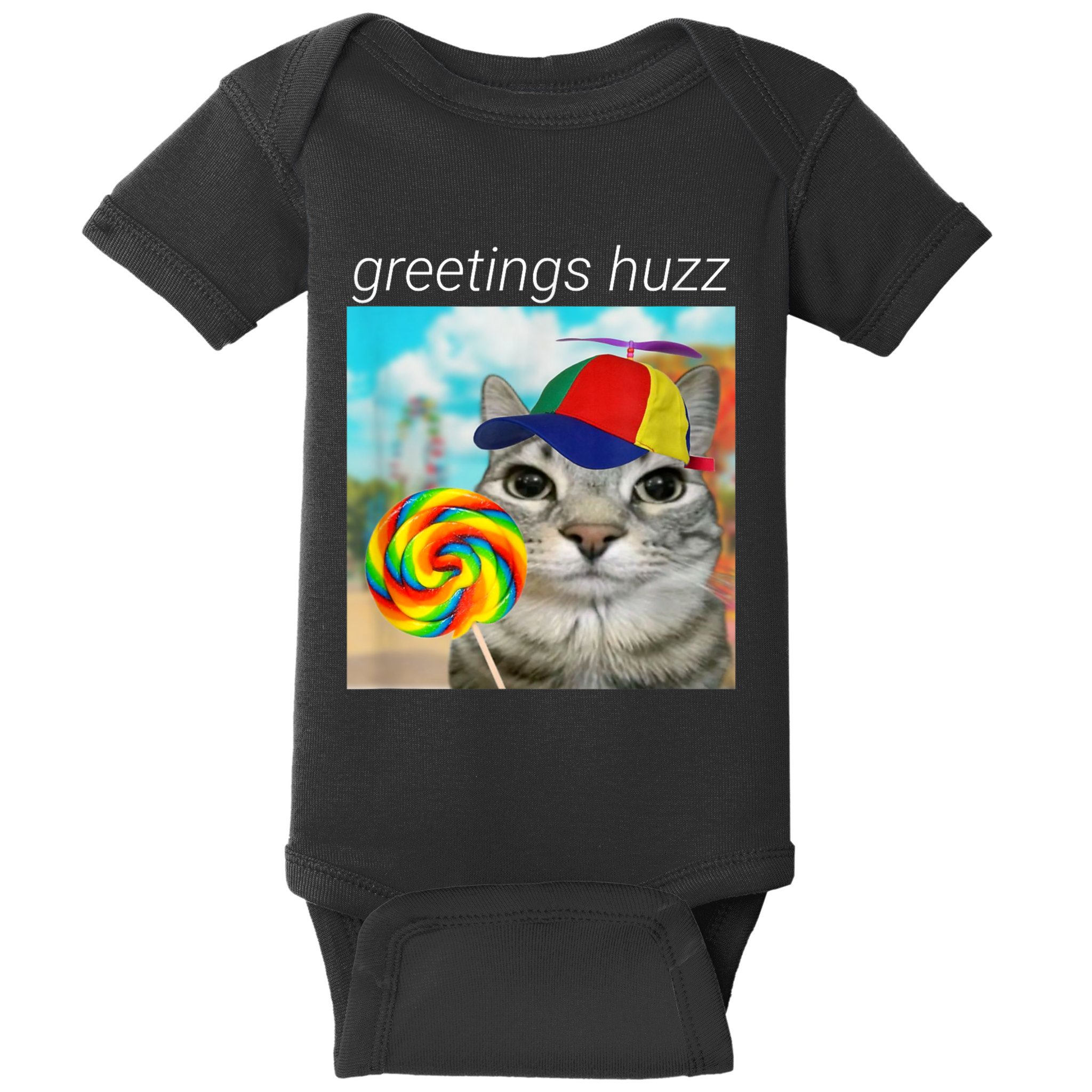 Greetings Huzz Funny Gen Z Gen Alpha Slang Meme Baby Bodysuit