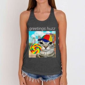 Greetings Huzz Funny Gen Z Gen Alpha Slang Meme Women's Knotted Racerback Tank