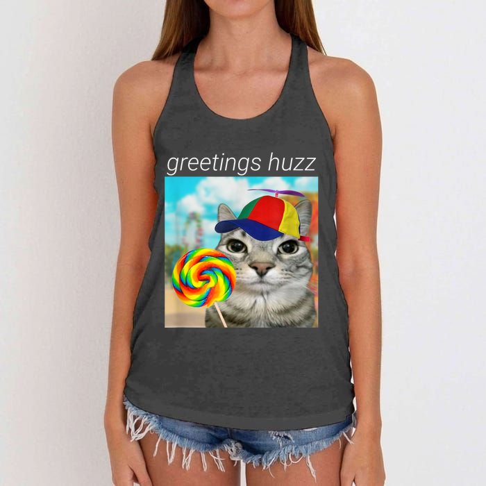 Greetings Huzz Funny Gen Z Gen Alpha Slang Meme Women's Knotted Racerback Tank