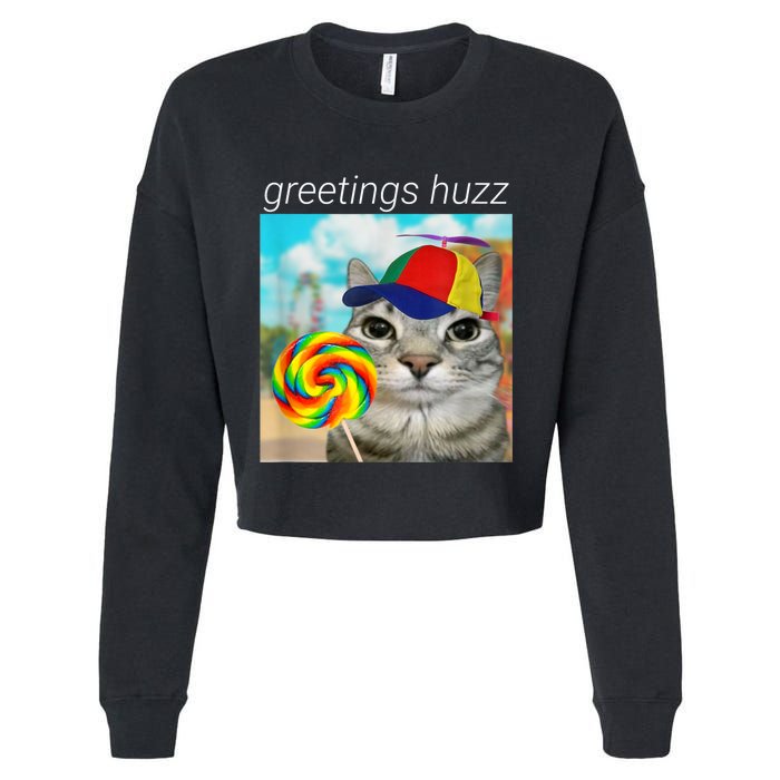 Greetings Huzz Funny Gen Z Gen Alpha Slang Meme Cropped Pullover Crew