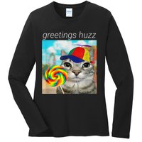 Greetings Huzz Funny Gen Z Gen Alpha Slang Meme Ladies Long Sleeve Shirt