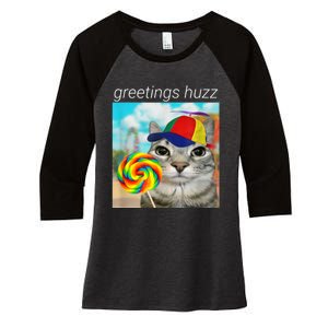 Greetings Huzz Funny Gen Z Gen Alpha Slang Meme Women's Tri-Blend 3/4-Sleeve Raglan Shirt