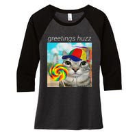 Greetings Huzz Funny Gen Z Gen Alpha Slang Meme Women's Tri-Blend 3/4-Sleeve Raglan Shirt