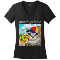 Greetings Huzz Funny Gen Z Gen Alpha Slang Meme Women's V-Neck T-Shirt