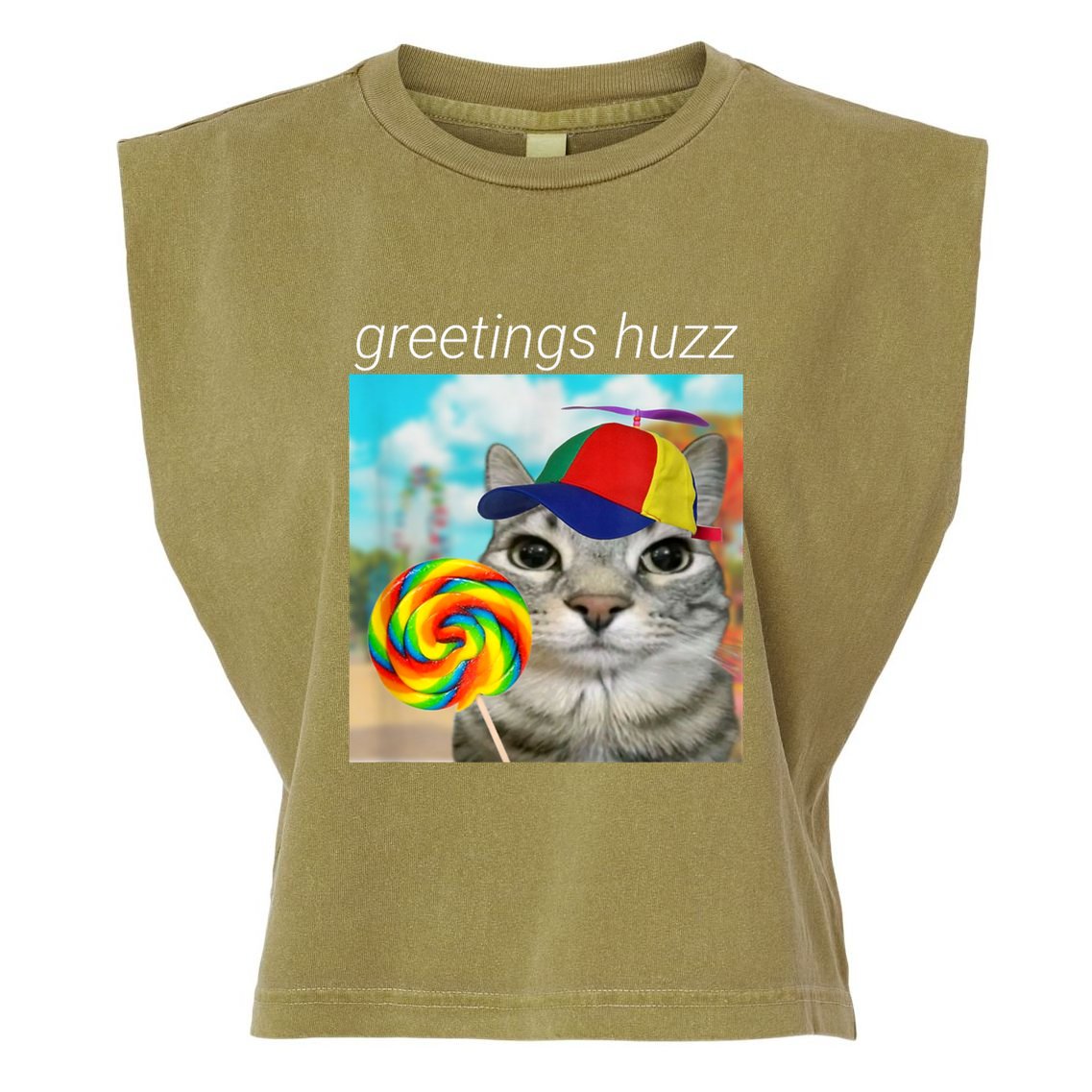 Greetings Huzz Funny Gen Z Gen Alpha Slang Meme Garment-Dyed Women's Muscle Tee