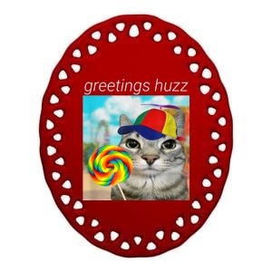 Greetings Huzz Funny Gen Z Gen Alpha Slang Meme Ceramic Oval Ornament