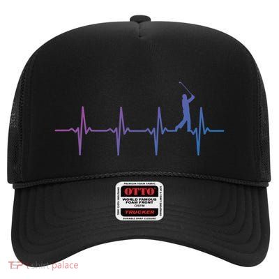 Golf Heartbeat Gift For Golfers And Golf Players Great Gift High Crown Mesh Back Trucker Hat