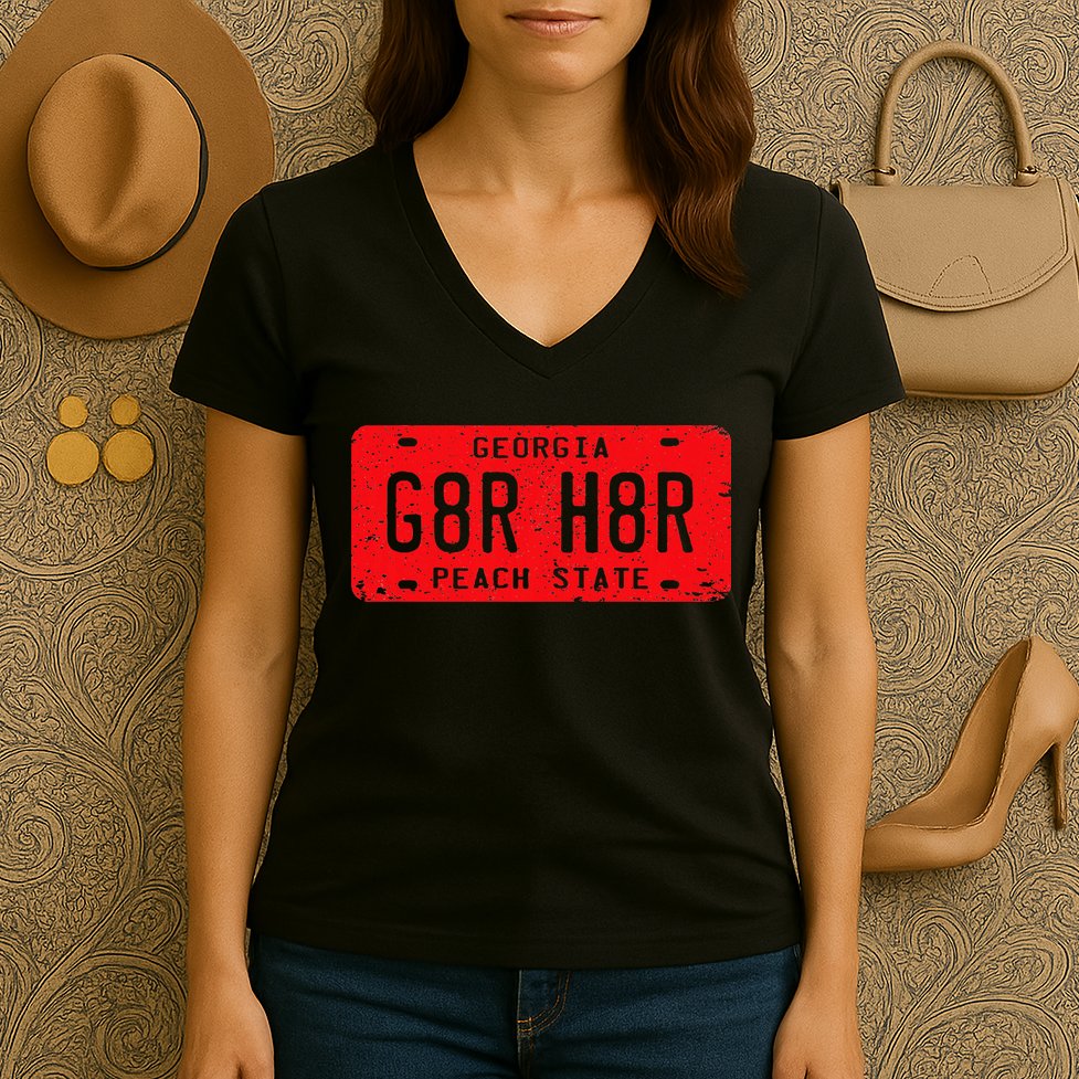 G8r H8r Georgia License Plate Football Women's V-Neck T-Shirt