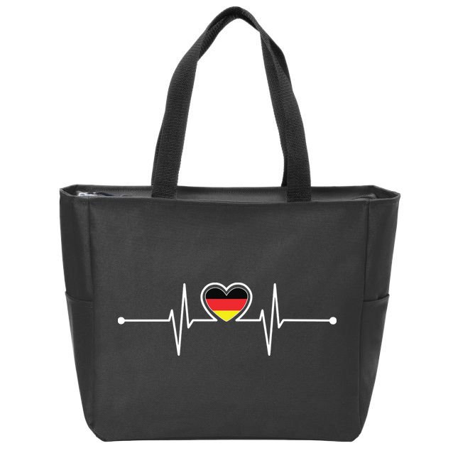Germany Heartbeat German Gifts Team Germany Flag Design Zip Tote Bag