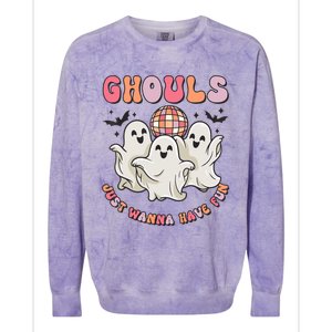 Groovy Halloween Ghouls Just Wanna Have Fun Dancing Ghost Colorblast Crewneck Sweatshirt