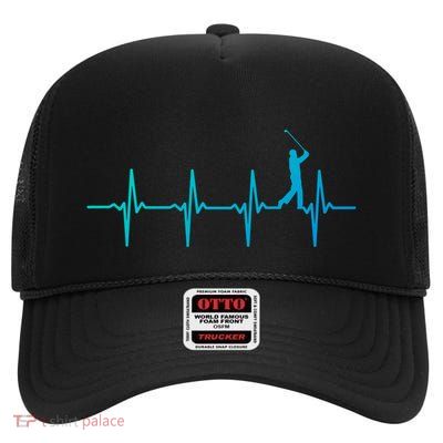 Golf Heartbeat Gift For Golfers And Golf Players Great Gift High Crown Mesh Back Trucker Hat