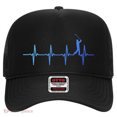 Golf Heartbeat Gift For Golfers And Golf Players Great Gift High Crown Mesh Back Trucker Hat