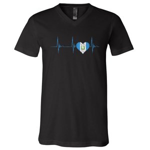 Guatemala Heart Guatemalan Heartbeat Ekg Pulse Chapin Mayan V-Neck T-Shirt