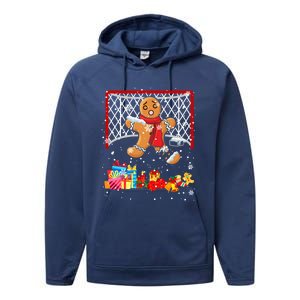 Gingerbread Hockey Goalie Xmas Gingerbread Hockey Player Great Gift Performance Fleece Hoodie