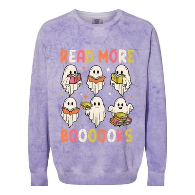 Groovy Halloween Ghost Read More Boooooks Librarian Teacher Colorblast Crewneck Sweatshirt