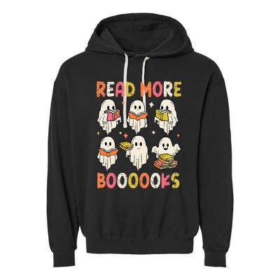 Groovy Halloween Ghost Read More Boooooks Librarian Teacher Garment-Dyed Fleece Hoodie