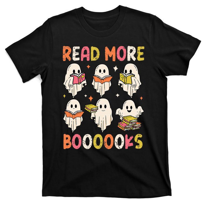 Groovy Halloween Ghost Read More Boooooks Librarian Teacher T-Shirt