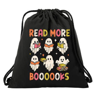 Groovy Halloween Ghost Read More Boooooks Librarian Teacher Drawstring Bag