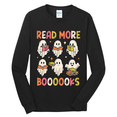 Groovy Halloween Ghost Read More Boooooks Librarian Teacher Tall Long Sleeve T-Shirt