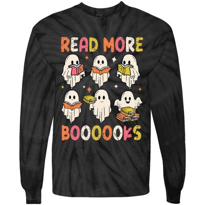 Groovy Halloween Ghost Read More Boooooks Librarian Teacher Tie-Dye Long Sleeve Shirt