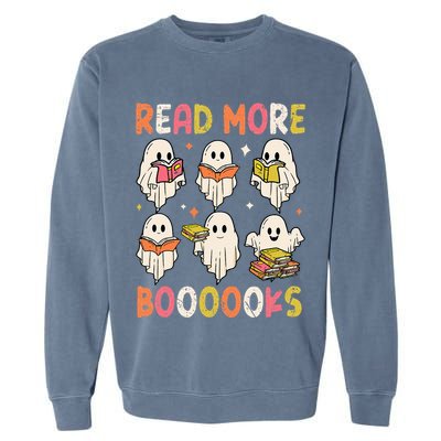 Groovy Halloween Ghost Read More Boooooks Librarian Teacher Garment-Dyed Sweatshirt