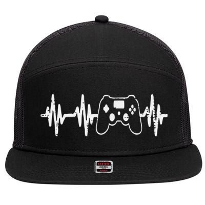 Gaming Heartbeat Game Controller Gamer Teen 7 Panel Mesh Trucker Snapback Hat