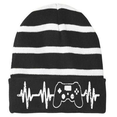 Gaming Heartbeat Game Controller Gamer Teen Striped Beanie with Solid Band