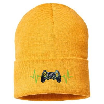 Gamer Heartbeat Gaming Video Games Girls Teens Sustainable Knit Beanie