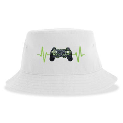 Gamer Heartbeat Gaming Video Games Girls Teens Sustainable Bucket Hat