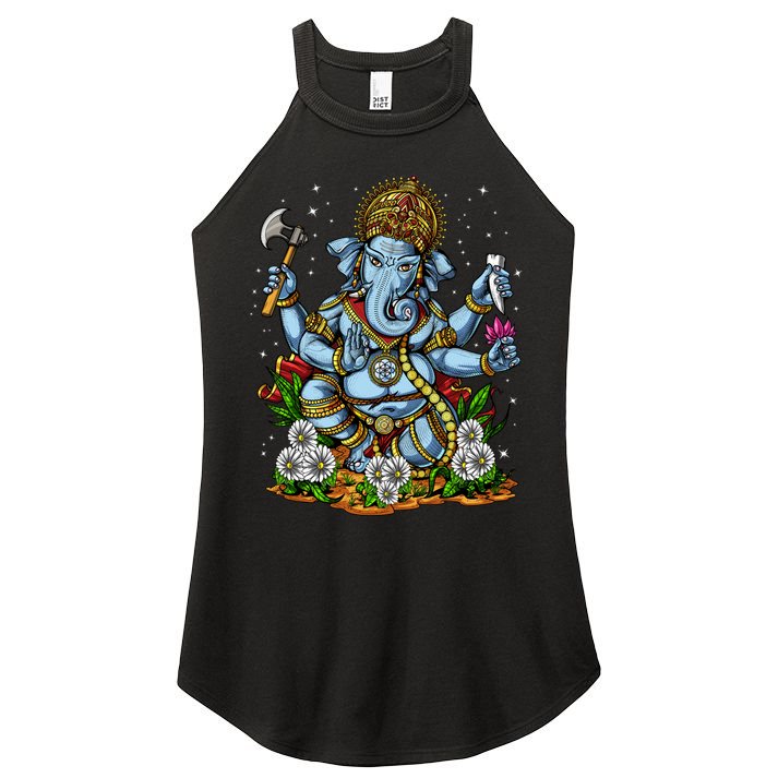 Ganesha Hindu God Elephant Spiritual Yoga Meditation Hippie Gift Women's Perfect Tri Rocker Tank
