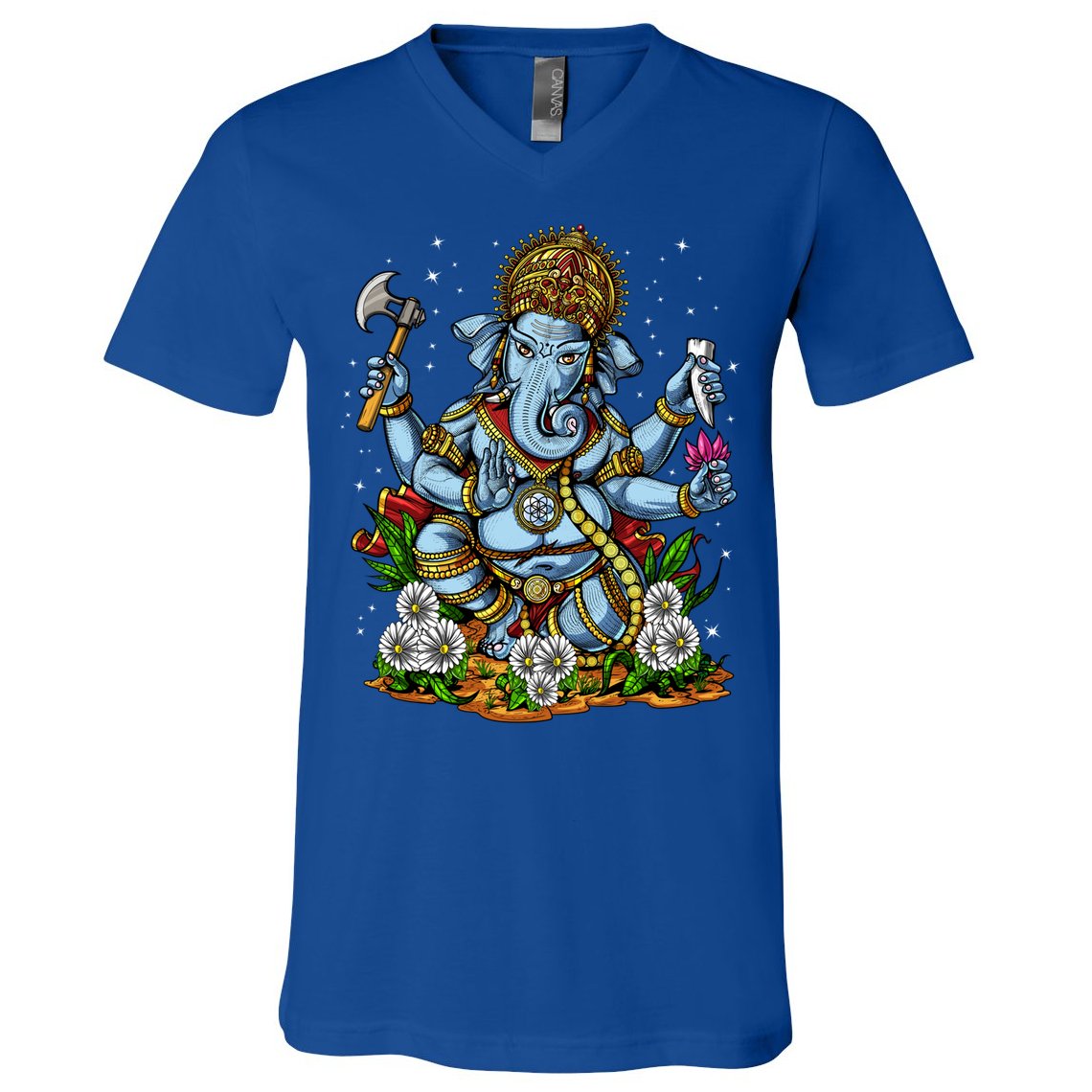Ganesha Hindu God Elephant Spiritual Yoga Meditation Hippie Gift V-Neck T-Shirt