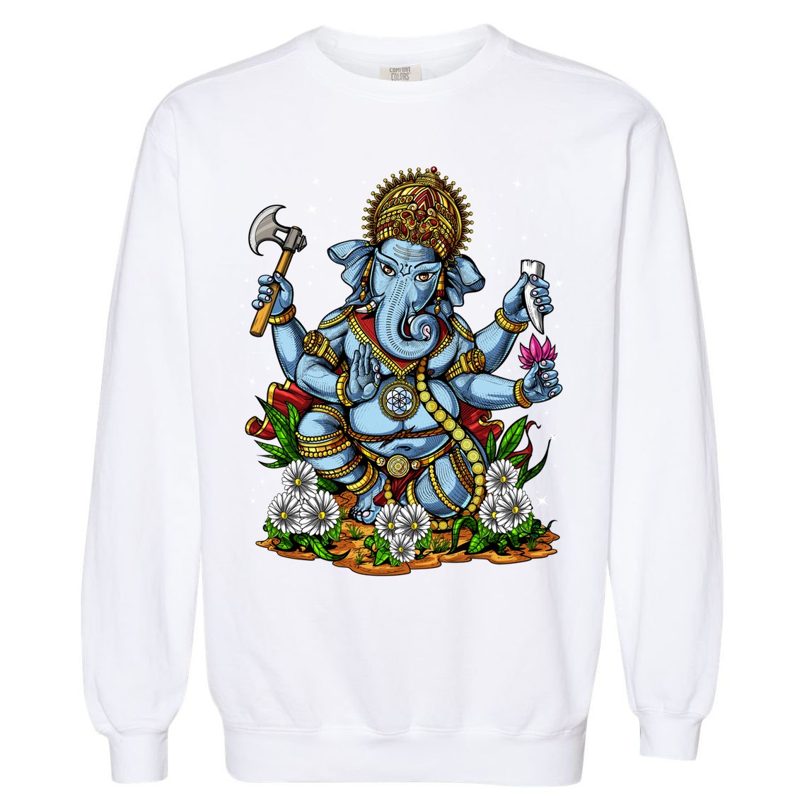 Ganesha Hindu God Elephant Spiritual Yoga Meditation Hippie Gift Garment-Dyed Sweatshirt
