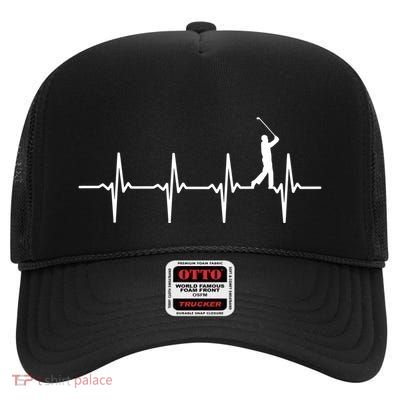 Golf Heartbeat Gift For Golfers And Golf Players Great Gift High Crown Mesh Back Trucker Hat