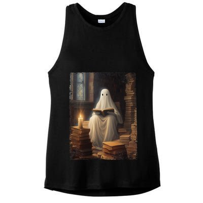 Gothic Halloween Ghost Reading Book Window Dark Academia Ladies PosiCharge Tri-Blend Wicking Tank