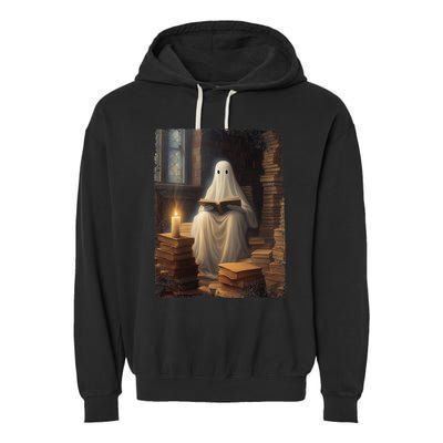 Gothic Halloween Ghost Reading Book Window Dark Academia Garment-Dyed Fleece Hoodie