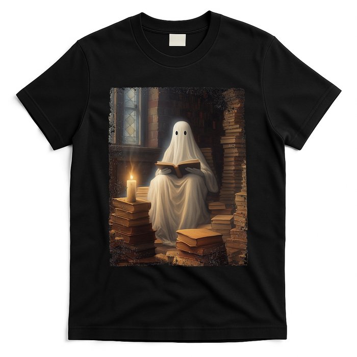 Gothic Halloween Ghost Reading Book Window Dark Academia T-Shirt