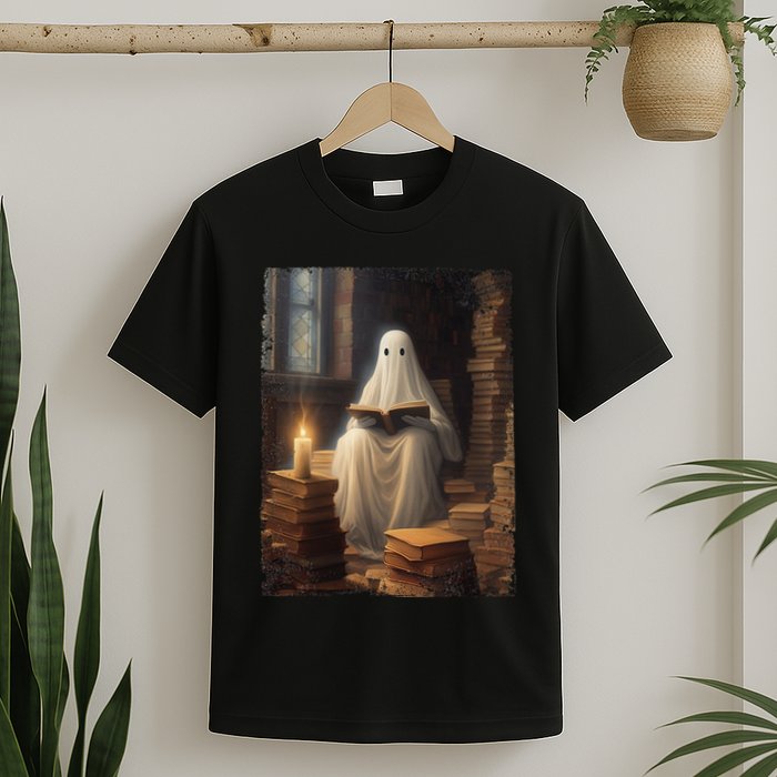 Gothic Halloween Ghost Reading Book Window Dark Academia T-Shirt