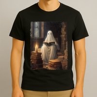 Gothic Halloween Ghost Reading Book Window Dark Academia T-Shirt