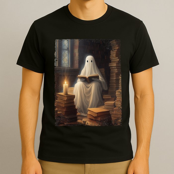Gothic Halloween Ghost Reading Book Window Dark Academia T-Shirt