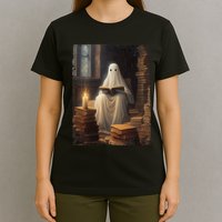 Gothic Halloween Ghost Reading Book Window Dark Academia T-Shirt