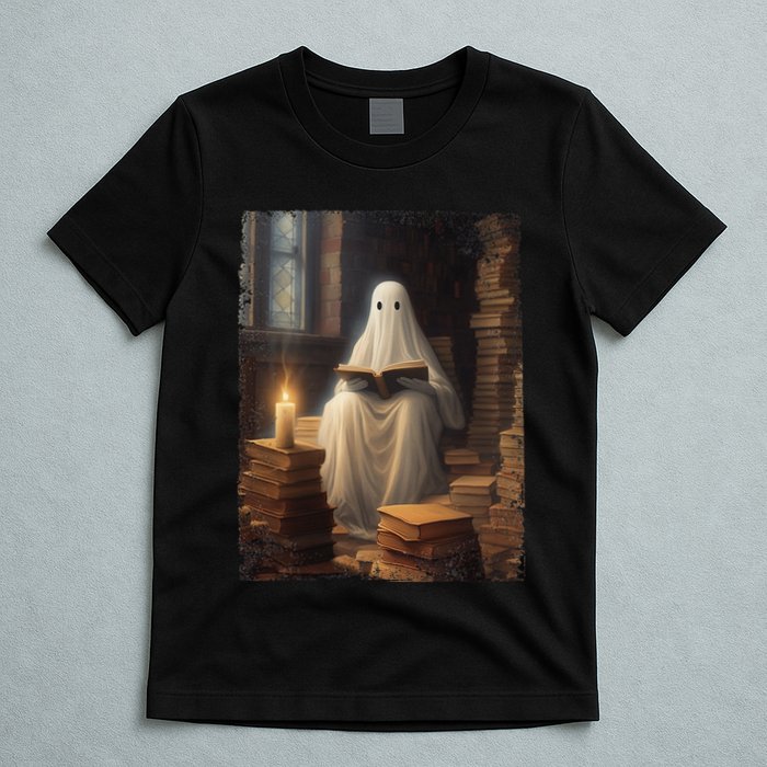 Gothic Halloween Ghost Reading Book Window Dark Academia T-Shirt