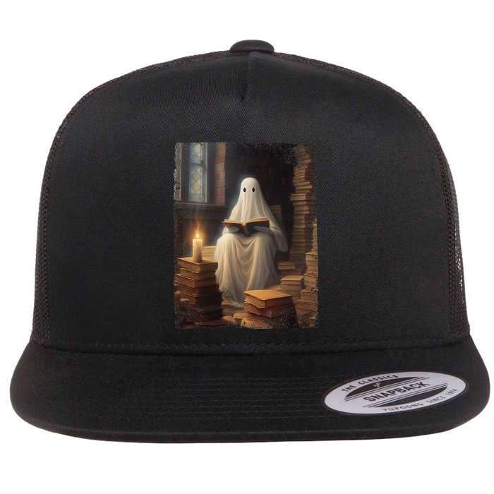 Gothic Halloween Ghost Reading Book Window Dark Academia Flat Bill Trucker Hat