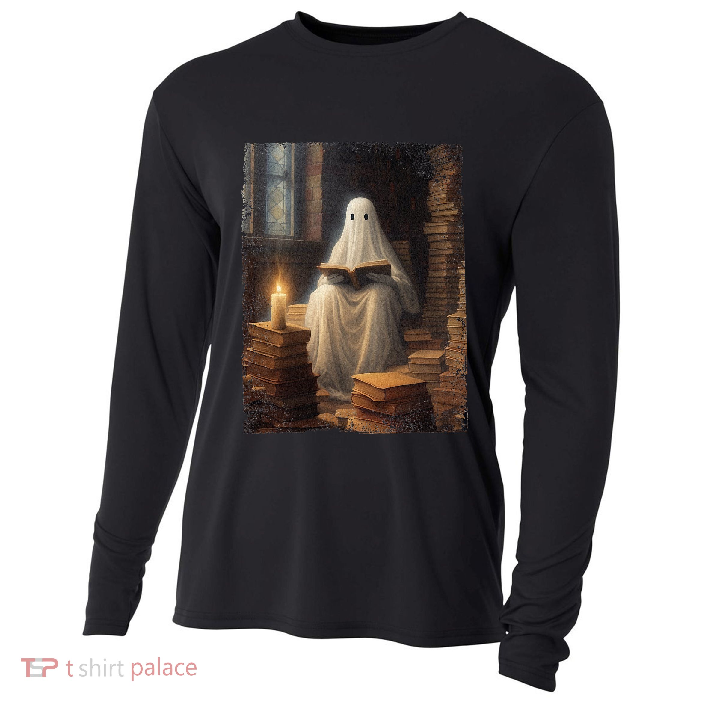 Gothic Halloween Ghost Reading Book Window Dark Academia Cooling Performance Long Sleeve Crew