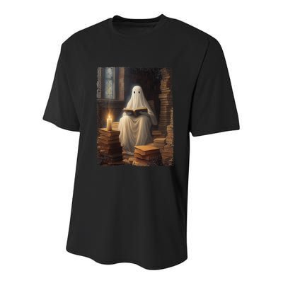 Gothic Halloween Ghost Reading Book Window Dark Academia Youth Performance Sprint T-Shirt